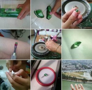 男子利用玻璃做成祖母綠戒指過程與網友共享，讓不少男網友大喊要學起來。（圖片來源/翻攝自神奇買家秀微博）