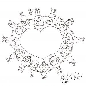 愛心大使阿喜為「擁愛寶盒」親手繪製的圖稿。(圖片來源：忠義基金會提供)